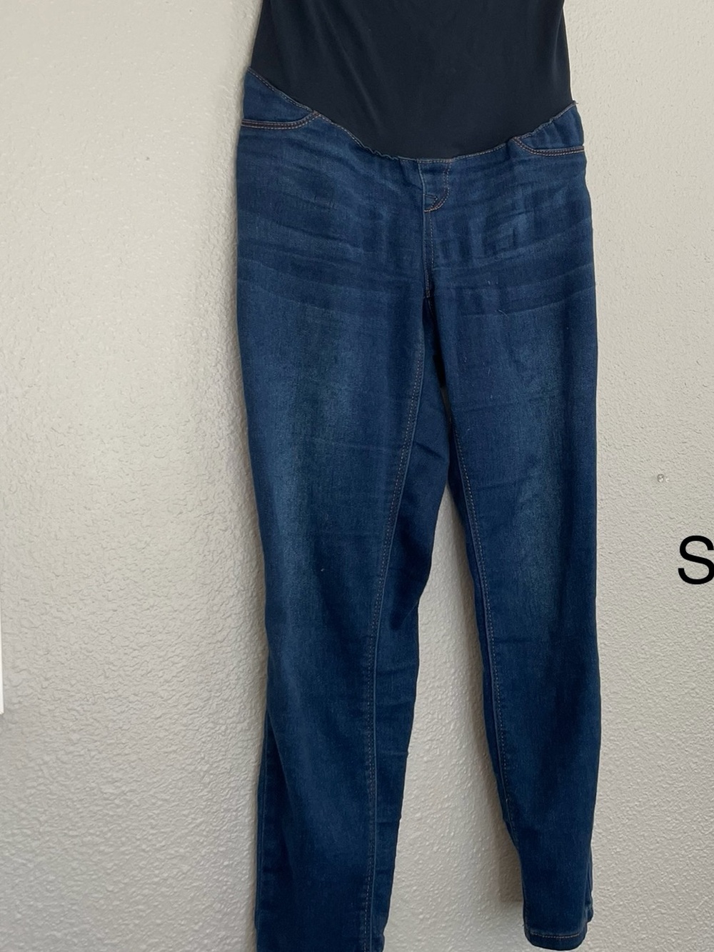 1822 Denim Dark Blue Skinny Maternity Jeans with Black Panel